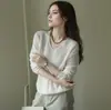 Estilo Casual Cashmere de Alta Qualidade Tricô Gola Redonda Outono e Inverno Seda Cashmere Estilo Old Money Elegante Seda de Amora Top de Manga Longa