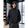 Textura Macia / Verão 2025 Masculina Solta Versátil Retro Gola Lapela Manga Curta Camisa Preto Cinza Anti-Perfuração