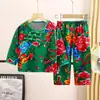 Ropa de Casa para Niños de Primavera y Otoño Pijamas de Otoño e Invierno para Bebés Conjunto de Ropa Interior De Rong Estilo Chino Nuevo para Niños Pequeños Floral Grande del Noreste