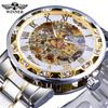 GANADOR GANADOR 614 reloj mecánico para hombre con correa de acero, fondo transparente hueco, diamantes de imitación, moda, manual