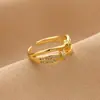 Anillo Abierto Personalizado Retro de Moda Transfronterizo para Mujer, Anillo de Múltiples Capas de Gama Alta Microincrustado, Joyería de Mano Versátil para Celebridades de Internet