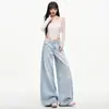 Jeans retro americanos desgastados con arrugas de bigotes de gato para mujer, nuevos pantalones largos holgados de pierna ancha adelgazantes 2026, dropshipping