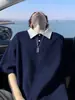 Camisa Polo de Color Block Estilo Americano de Media Manga para Hombre, Verano, Peso Pesado, Estilo Universitario, Fresca y de Corte Holgado, Camiseta de Manga Corta con Hombro Normal