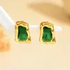 Brincos Temu Transfronteiriços Novo Estilo Luxuoso Micro-Incustados com Diamante Verde, Diamante Branco, Zircônia Simples Versátil Estilo Vintage