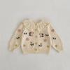 2026 Primavera Versátil Niña Bebé Infantil Bordado Floral Cuello con Volantes Cardigan Chaqueta de Punto de Algodón Manga Larga Ropa Infantil