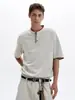 Camiseta Henley de Manga Corta Unisex de Retazos Hechos a Mano Estilo Retro Americano Suelta Casual Vintage de Alta Inteligencia Moda
