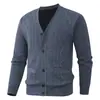 Novo suéter masculino de gola V para outono e inverno, comércio exterior transfronteiriço, estilo europeu e americano, forrado com fleece, quente, casual, solto, cardigã de tricô estiloso