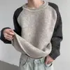 Suéter de moda de marca, suelto, manga raglán, bloques de color para hombre, nuevo estilo perezoso de peso pesado para otoño e invierno, versión coreana, suéter de punto suelto