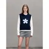 Colete jacquard de tricô retrô para outono, de corte solto e afina a silhueta, perfeito para usar sobre suéteres