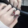 Anillo de mariposa roja para mujer, diseño de nicho, anillo de lujo ligero de alta gama, apertura ajustable, estilo francés, anillo de dedo distintivo