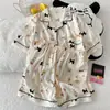(Precio del paquete) Conjunto de dos piezas de algodón nube doble corto de manga corta de 120g, pijama dulce y lindo para casa para mujer