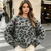 Cárdigan de punto suave con cuello redondo y estampado de leopardo jacquard, nuevo para otoño e invierno, europeo y americano, de Amazon, suéter de estilo vintage para mujer
