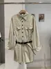 Vestido de manga larga KEKEZOON con cuello de solapa, diseño patchwork, cinturón y detalles de bolsillo, estilo workwear, adecuado para otoño, 8849
