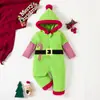 Enterizo de Felpa con Capucha a Rayas de Elfo Navideño para Bebé, Falso Dos Piezas, Cremallera, Manga Larga