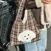 Otoño e Invierno Nuevo Estilo Coreano Bordado Cachorro Lindo Cuadros Bolso de Hombro Casual Estudiante Clase Bolso de Mano