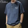 Camiseta de Manga Corta Retro Americana para Hombre Verano Algodón Puro 200g Pesado Marca de Moda de Hong Kong Top Ropa Patrón Moda