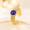 Yilu Silver S925 Sterling Silver Banhado a Ouro Vintage Lápis-lazúli Tecido Redondo Bead Anel Luz Luxo Moda Criativa All-match Anel