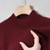 Suéter de Punto Negro de Cuello Alto Medio Otoño para Hombre Estilo Hong Kong Color Sólido Casual Cálido de Gama Alta Estilo Perezoso