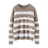 Tejido de Punto Redondo 100% Lana Pura para Mujer, Tejido de Punto Rayas de Encaje en Contraste Otoño e Invierno, Exquisita Camisa para Capas Interiores