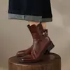 Botines de alta calidad, lavados, de piel de vaca de primera capa, con suela blanda, cómodos, de tacón bajo para mujer, adecuados para figuras petite, planos, marrones, talla 40