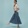 Falda Larga de Retazos a Cuadros Estilo Retro Europeo y Americano para Mujer, Elegante de Cintura Alta Adelgazante Versátil Casual