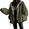 2026 Chaqueta de Trabajo Casual Suelta Desmontable con Capucha y Cuello Falso con Cremallera Dongdaemun Coreana