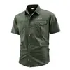 Camisa de Trabalho Masculina de Manga Curta para o Verão, Algodão Puro, Multi-Bolsos, Gola Reversível, Casual Outdoor, Marca Tendência 2655