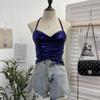 Camisola de cuello alto estilo europeo y americano con lentejuelas metálicas, sin espalda y cuello halter, 88999