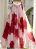 Nueva Falda Floral de Verano para Mujer, Cuello en V Francés, Cintura Ajustada, Línea A Larga, Falda Estampada Elegante y con Estilo