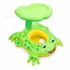 Lindo flotador de bebé con forma de rana y dosel parasol, divertido diseño de caricatura, material de PVC, bote inflable con forma de rana y dosel
