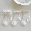 Calcetines para Bebé, Calcetines Finos de Verano, Calcetines Blancos de Malla Transpirable para Bebé, Calcetines de Media Pantorrilla sin Apretar para Niñas Estilo Princesa con Encaje