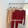 Conjunto Cálido de Piel de Nube para Otoño e Invierno para Mujer, Cuello Redondo Grande, Sin Costuras, Top y Pantalón, Alta Elasticidad, Ajustado, No Voluminoso 8661