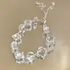 Pulsera de Cristal Deslizante con Cuentas de Flor de Vidrio Pequeña Fresca Dulce Pulsera Versátil Pulsera de Estilo Simple de Gama Alta para Mujeres