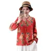 Nuevos tops estampados de estilo chino para otoño para mujeres de mediana edad y mayores, moda para madres, cuello redondo, talla grande, manga larga, camisa fina