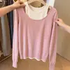 Conjunto de camiseta de manga longa de duas peças para mulheres, nova moda outono 2026, top estiloso para senhoras