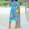 Vestido Nuevo 2027 Verano Estilo Africano Estampado Solapa Manga Larga Falda Plisada Falda Midi Ropa para Mujer 827578