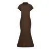 Vestido Cola de Sirena Puromente Sexy y Atractivo para Mujer, Cuello Semi Alto, Vestido de Manga Media, Ajustado, Vestido Largo de Punto Adelgazante, Moderno