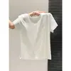 Camiseta base de algodón de bambú amarillo cremoso de manga corta para mujer, de verano, fina, casual, hombro normal, transpirable, estilo coreano