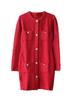 2024 Inverno Ano Novo Vermelho Estilo Francês Pequeno Inspirado em Chanel Vestido Feminino Tricotado de Lã Justo e Emagrecedor de Gola Redonda
