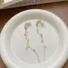 Estilo Coreano Levemente Doce Menina Folha Brilhante Pérola Longo Franja Acessível Luxo Brincos de Clipe para Orelha Perfurada Brincos Brincos