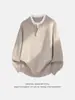 Suéter de Punto Hanlu Estilo Old Money Dos en Uno Cuello Henry para Hombre, Otoño e Invierno Casual Simple Suave Vintage Pulóver