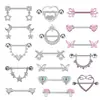 Anillos para Pezón Europeos y Americanos Transfronterizos de Acero Inoxidable 316L con Diseño de Goteo de Aceite, Barras Rectas con Forma de Corazón y Mariposa para Piercing Corporal