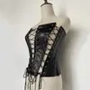 Moda Inverno Feminina Novo Estilo Slim Fit Ombro a Ombro Tira de Couro PU Colete Pequeno