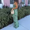 Vestido Largo Estampado Sin Tirantes Estilo Europeo y Americano de Verano con Sexy Abertura Alta, Dobladillo Irregular con Volantes, Vestido para Mujer de Comercio Exterior