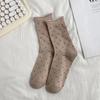 Meias femininas de algodão Wave Dot, cano médio, estilo japonês, enroladas, primavera e outono, com bordas de orelha, meias de algodão pretas para estudantes