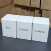 Latas Quadradas de Varejo Europeias em Estoque, Conjunto de 3, Latas Seladas Brancas Vazias para Chá/Café com Tampas de Bambu