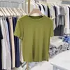 Camiseta Simples de Gola Redonda Estilo Coreano, Fina e Respirável, Não Abafa, Fica Bem Usada Sozinha, Camiseta de Manga Curta com Gola Redonda de Algodão Bambu Musgo para Mulheres