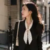 Lenço de Seda com Bolinhas, Estilo Coreano Suave e Elegante, Lenço de Seda Preto com Bolinhas e Colar de Contas, Acessório de Pescoço para Mulheres com Senso de Design