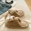 Lindas Pantuflas de Oso Blanco Peludo con Lazo de Dibujos Animados para Mujer 2026 Otoño e Invierno Versátiles Ligeras Suaves Cálidas de Algodón