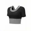Traje deportivo de dos tonos para fitness para mujer, top de manga corta de secado rápido y pantalones largos, ropa profesional adelgazante para entrenamiento de yoga y Pilates
